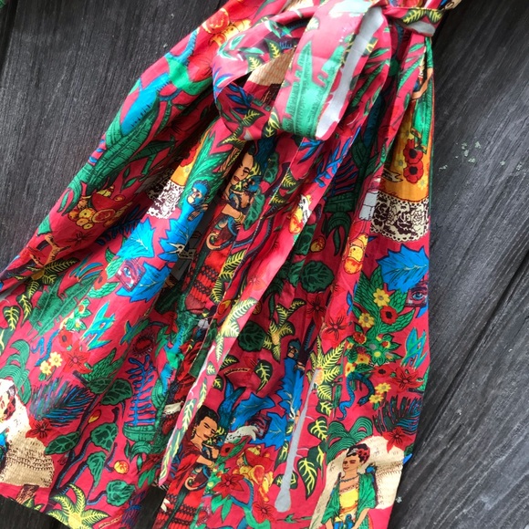 Frida Kahlo Print Cotton Kimono Robe. - Picture 4 of 6